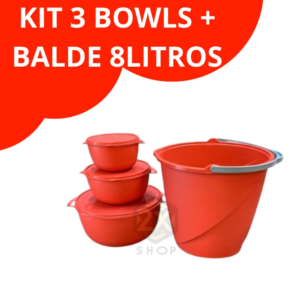 KIT 3 BOWLS + BALDE DE 8 LITROS GRANDE FREE BPA PLASTICO TIGELAS POTES