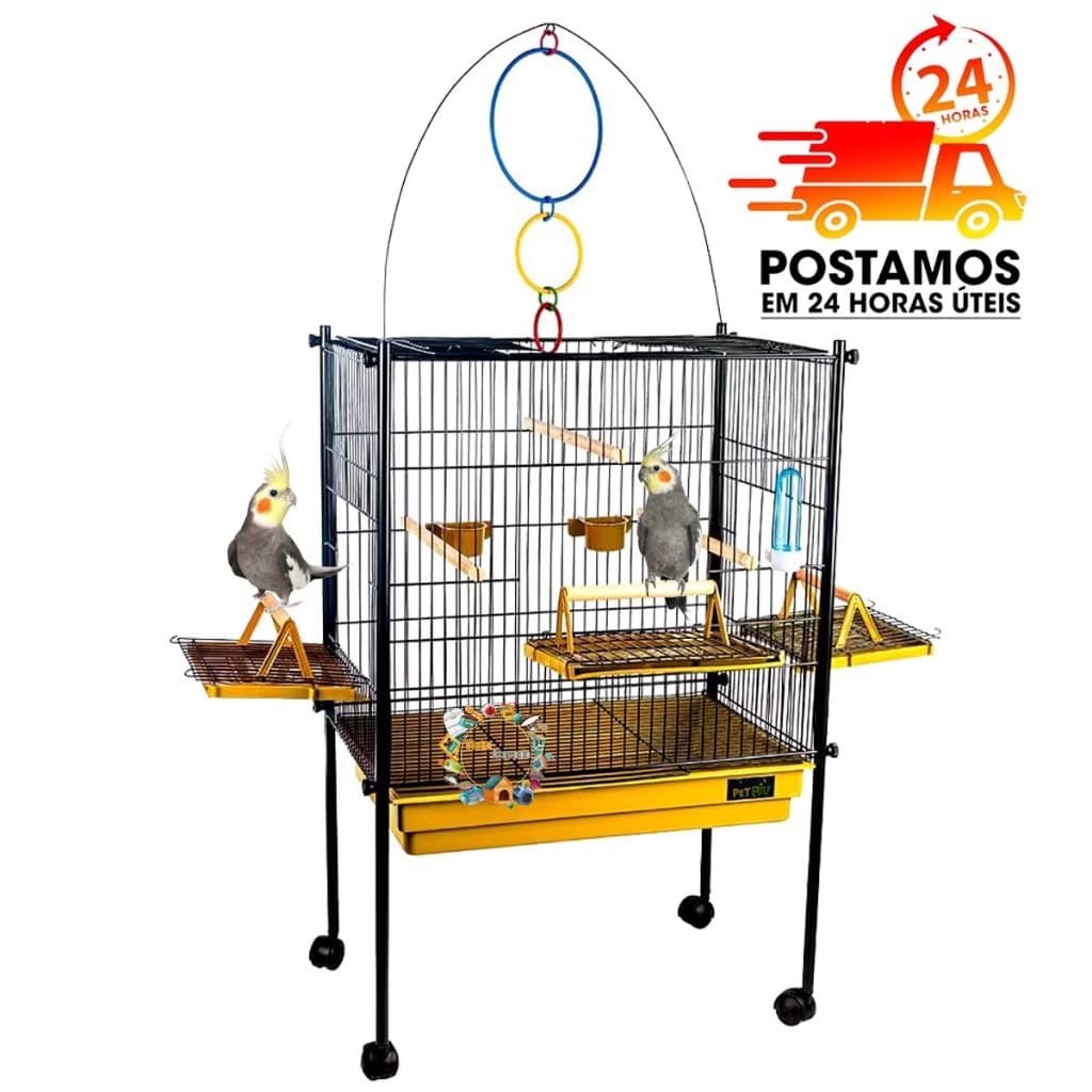 Viveiro Triplex Grande Black Com Rodinhas Para Calopsita Aves Mansas Livres Jel Plast
