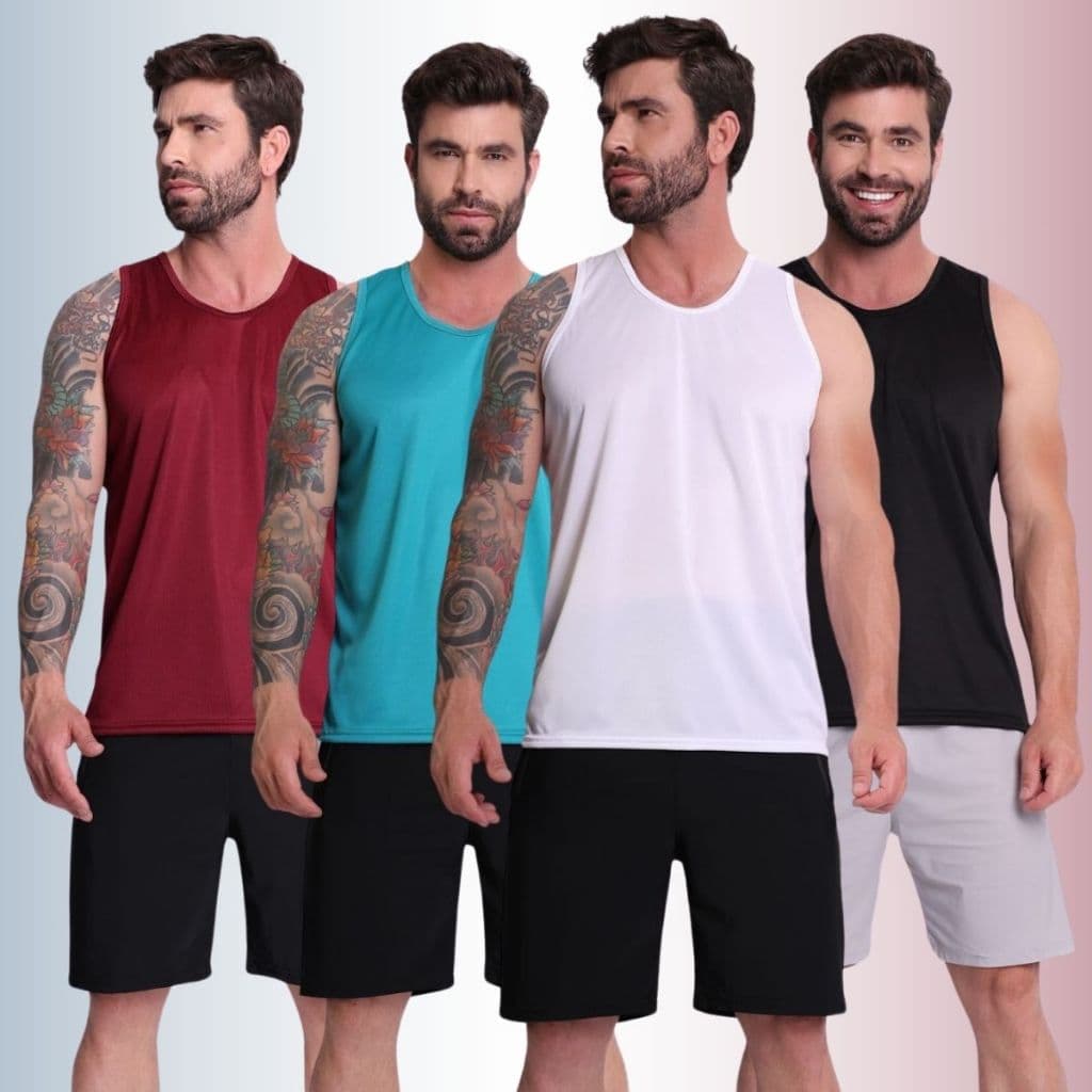 Kit 4 Regatas Camisetas Masculina Dry Fitness Cores Variadas Para Treino Academia Caminhada