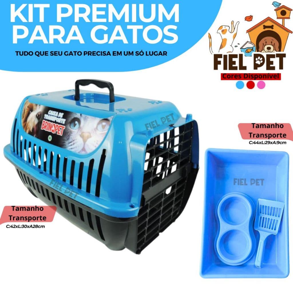 Kit Gato Caixa de Areia Comedouro e Pá / Transporte Brinq Pet N°01