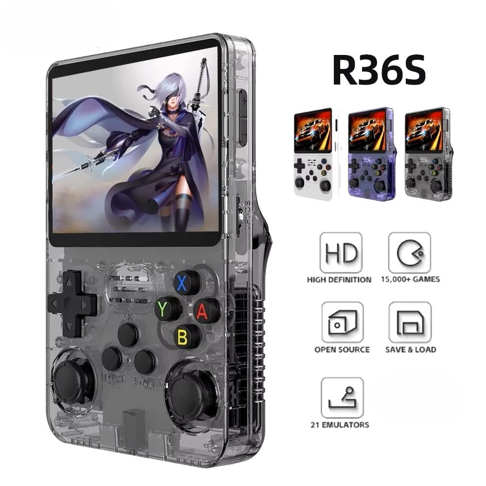 Console Portátil R36S Video Game Retro Tela IPS 3.5", 15.000 Jogos, 6h de Bateria, 21 Emuladores