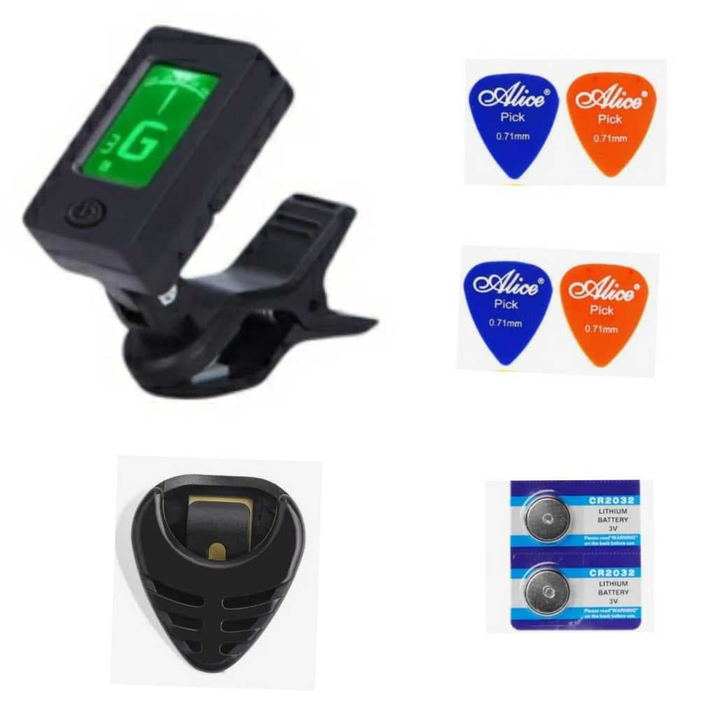 Afinador Violao 4 Palhetas Medias Porta Palheta Afina Violão Guitarra Baixo Ukulele Cavaco Viola