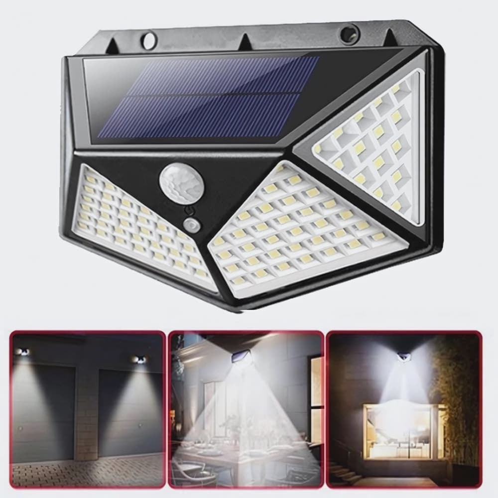 Luminária Com Carregamento Solar 100 LEDS com Sensor de movimento À Prova D`Água para Jardim Área Externa