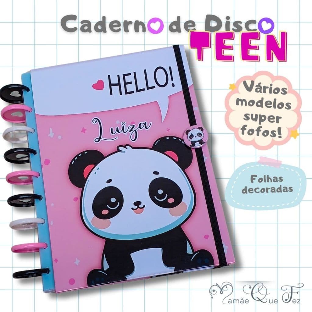 Caderno de disco inteligente personalizado com nome vários temas teen infantil juvenil