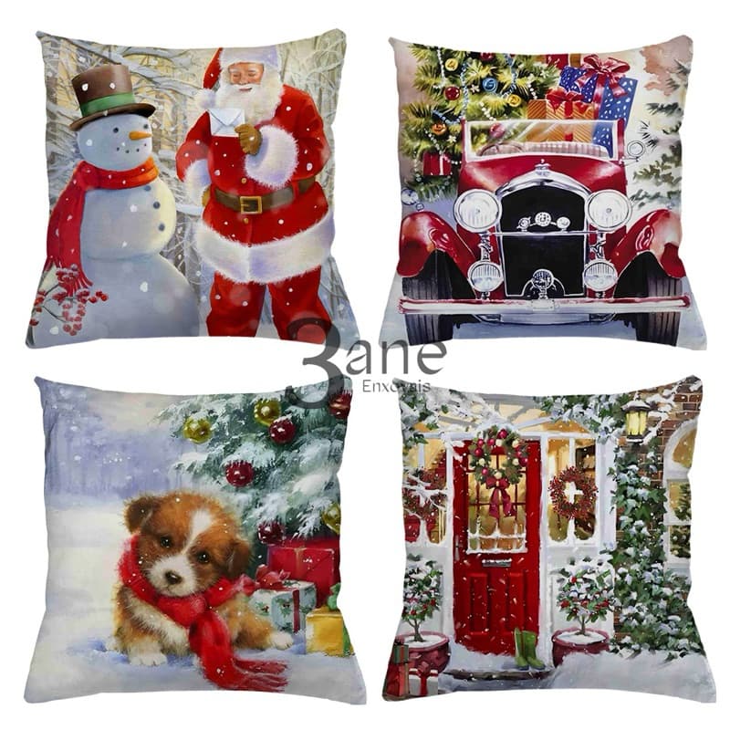 KIT 4 CAPAS DE ALMOFADAS DECORATIVAS NATAL PAPAI NOEL RENA  - TAMANHO 45X45