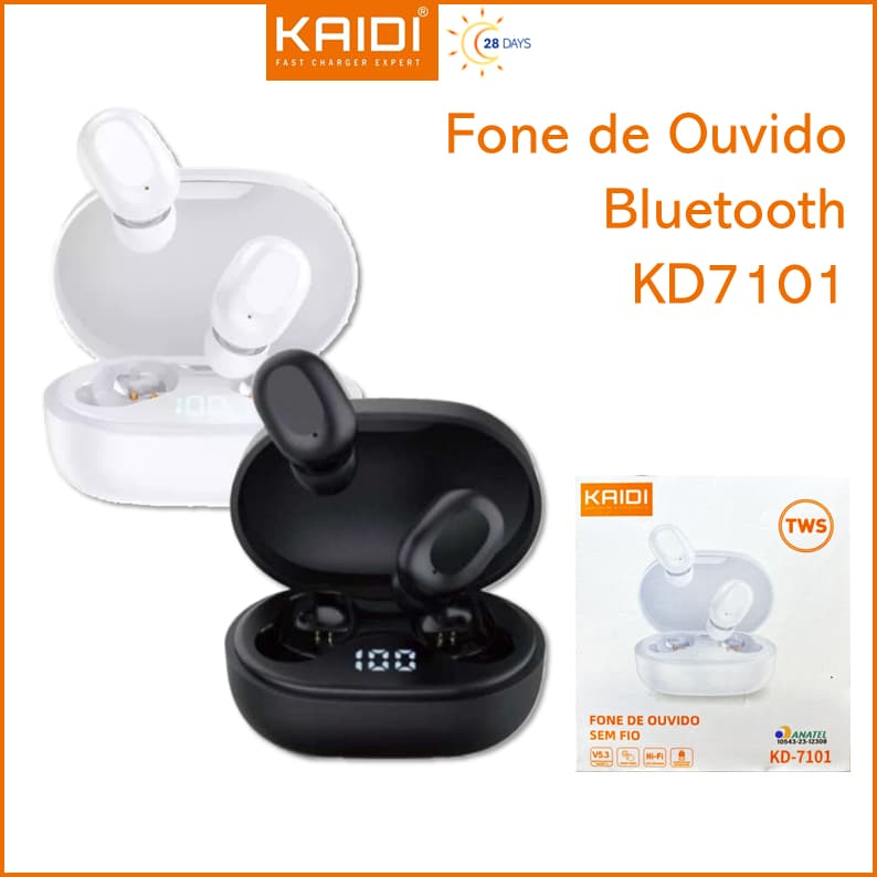 Fone de Ouvido Sem fio Bluetooth TWS Kaidi KD-7101