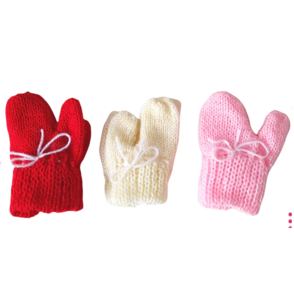 Kit 3 PARES DE LUVAS BEBÊ RECÉM NASCIDO - LÃ - TRICÔ - MATERNIDADE