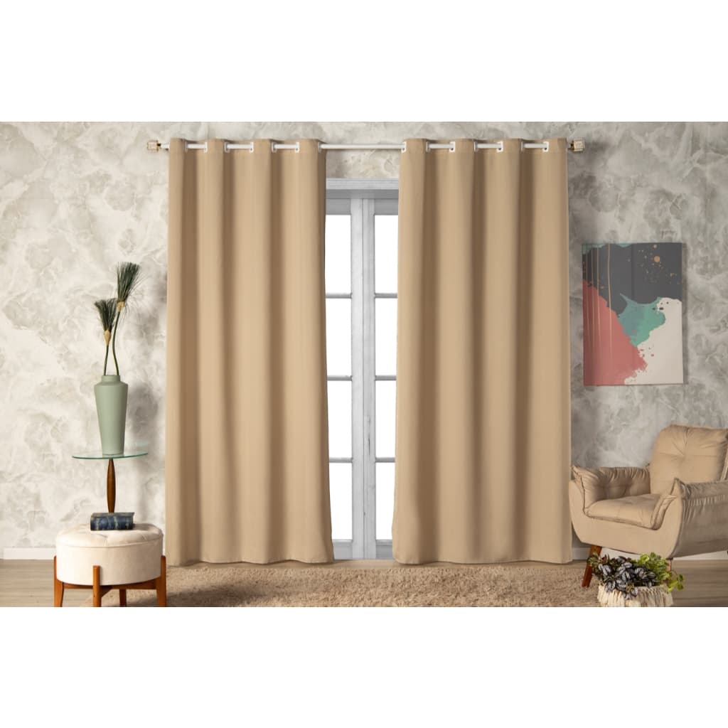 Cortina Oxford Roma 3,00x2,50 Com Ilhós Para Varão - BEGE