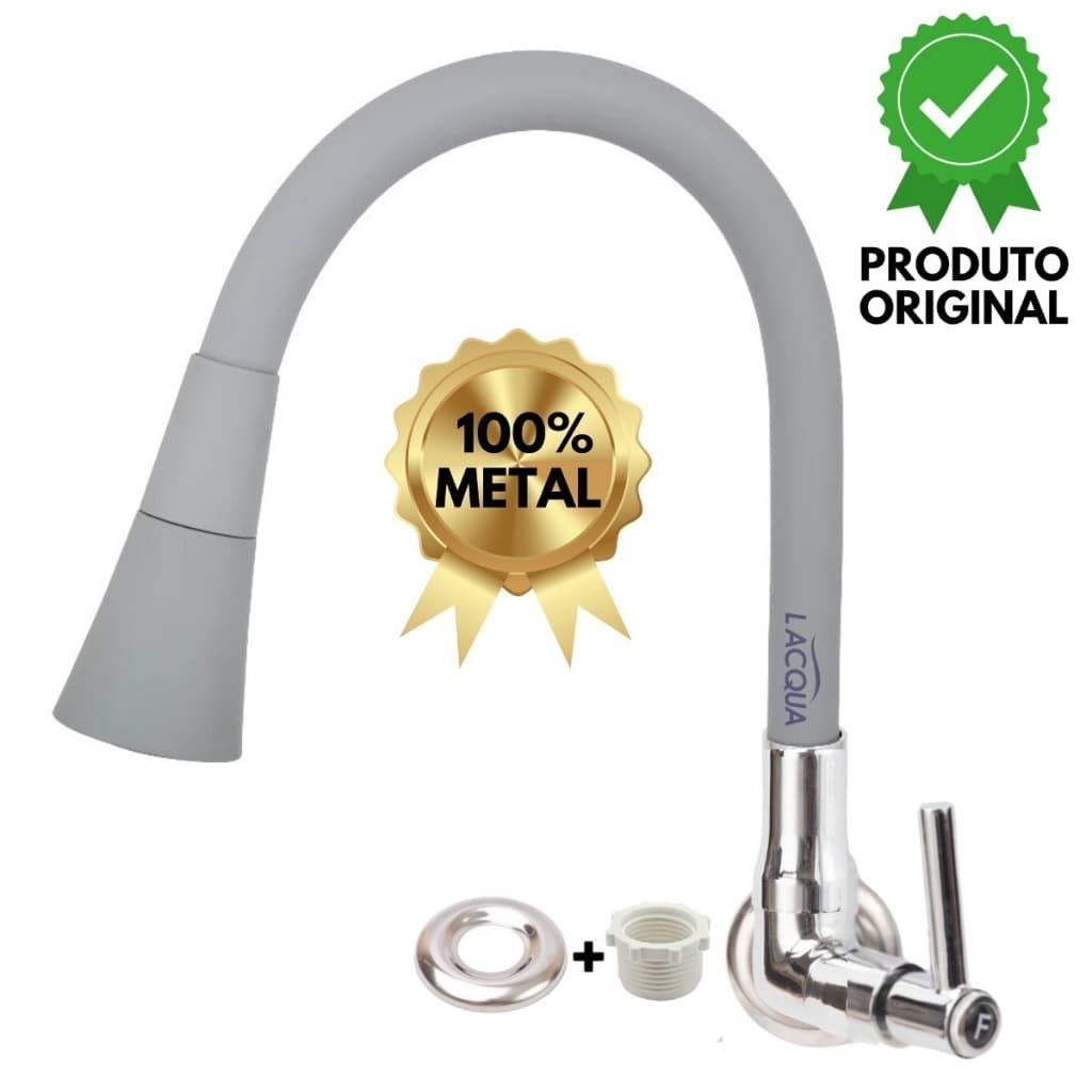 Torneira de Cozinha Gourmet Cone Cinza Parede Luxo 100% Metal