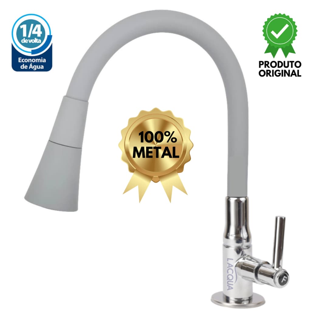 Torneira Gourmet Cozinha Flexível Cone Cinza e Vermelho Mesa Luxo METAL 100%