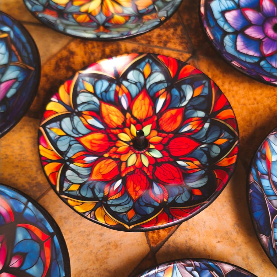 Incensário Mandalas Porta Incensos de Vareta Estilo Vitral