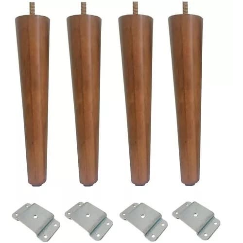 Kit Jogo 4 Pés Palito Castanho 30 CM Com 4 Chapinha Inclinada Para Poltrona Puff moveis em geral