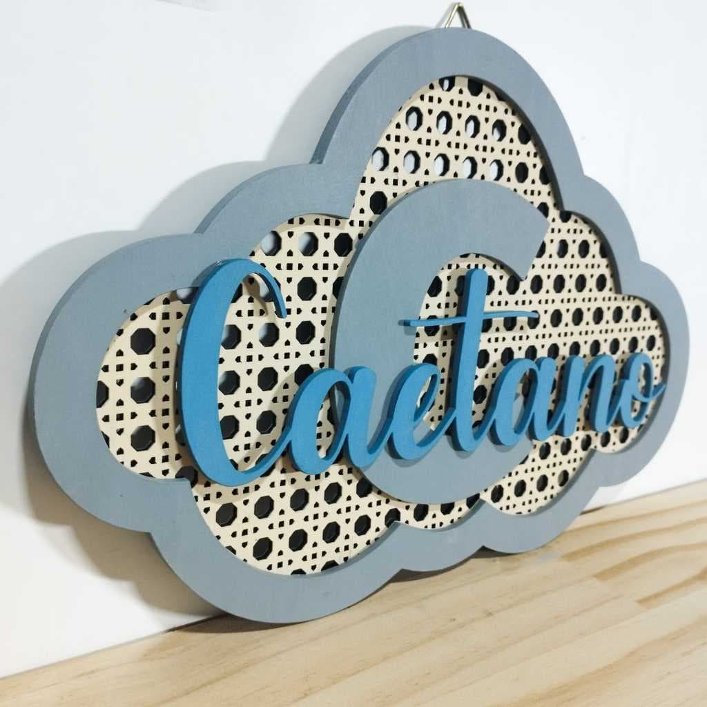 Decoração Nuvem Palha e Nome em MDF/ Decoração de parede de Quarto infantil