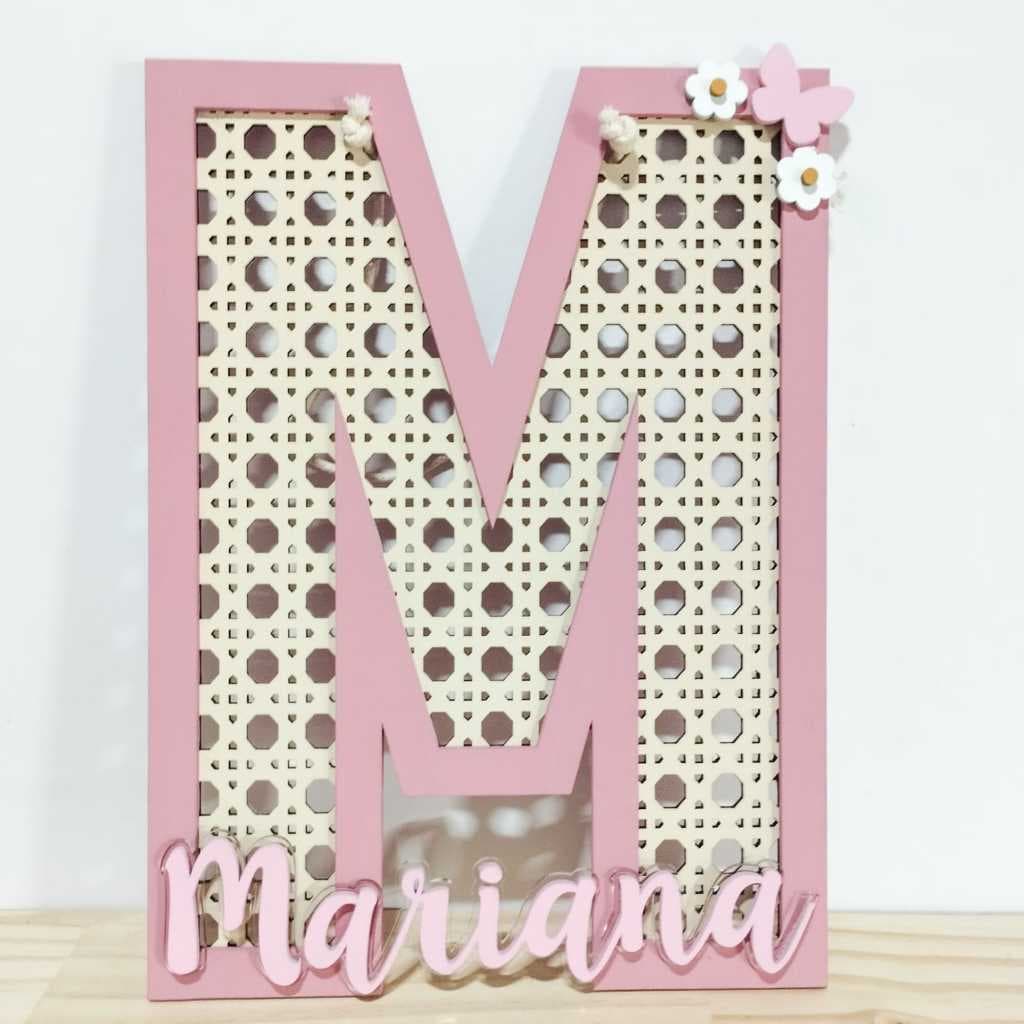 Decoração de parede Quarto Infantil Letra Palha indiana com Nome em MDF Porta Maternidade base do nome em acrílico