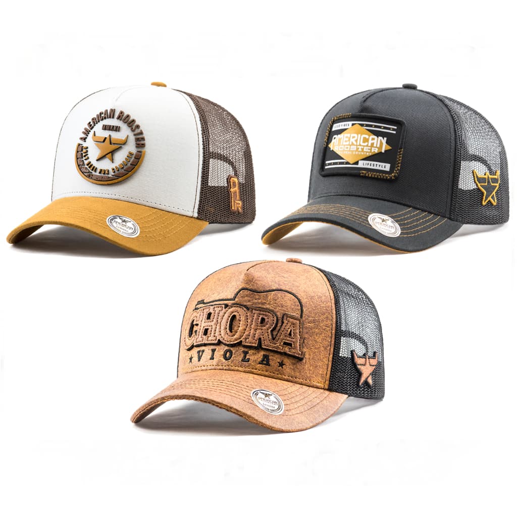 chapeu country masculino bone sertanejo frase caipira laço comprido kit 3 unidades