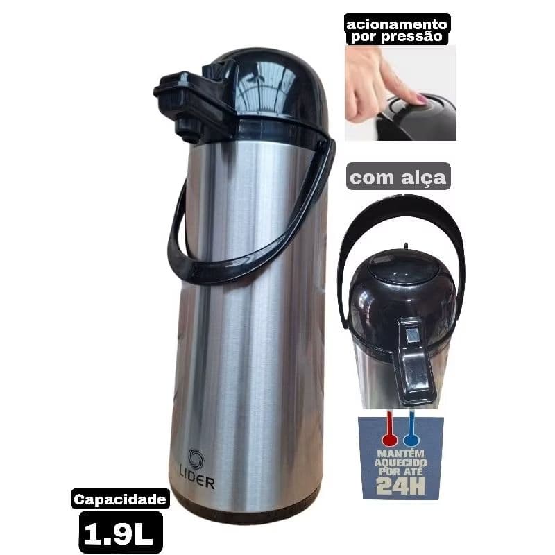 Garrafa de café térmica inox 1.9litros chá chimarrão quente