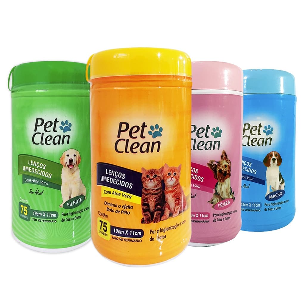 Lenço Toalha Umedecido Higienizador para Cachorro e Gato Adultos e Filhotes 75 Unidades - Pet Clean