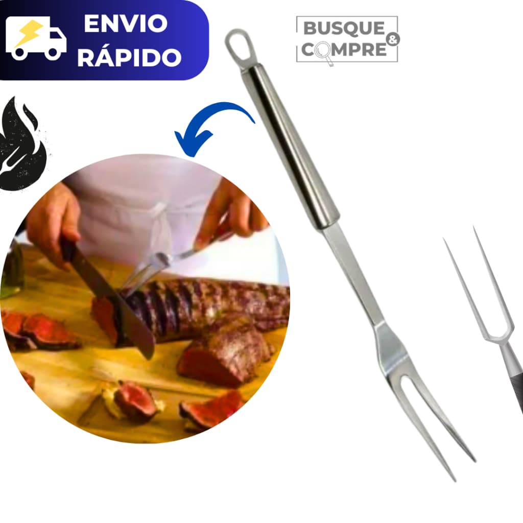 Garfo Trinchante de Aço Inox para Churrasco Assados Carne Linguiça Utensilio Churrasqueiro Grande