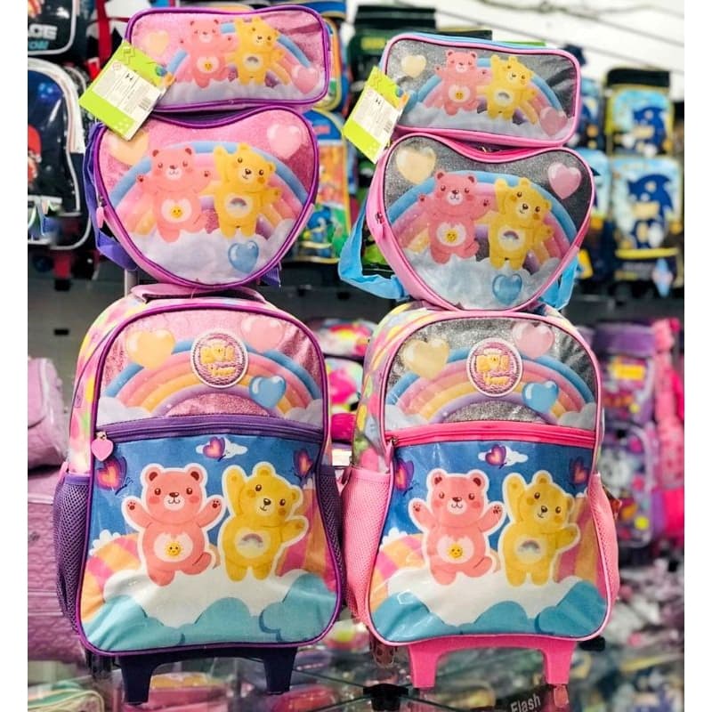 Kit Mochila de Rodinha Infantil 3 Peças Feminina/ MOCHILA PARA MENINA/ MOCHILA URSINHOS/MOCHILA YEPP/URSINHOS CARINHOSOS