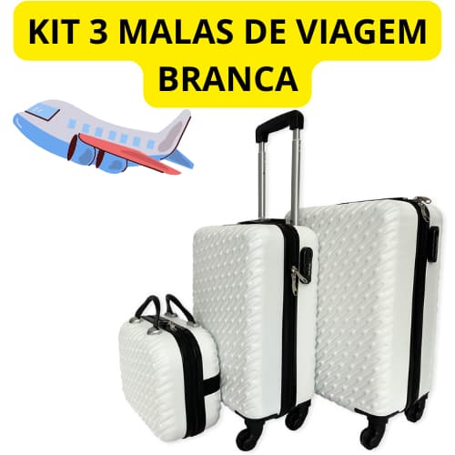 Kit De 3 Malas De Viagem Branca:duas malas com rodinhas giratoria 360º, cada mala com cadeado fixo