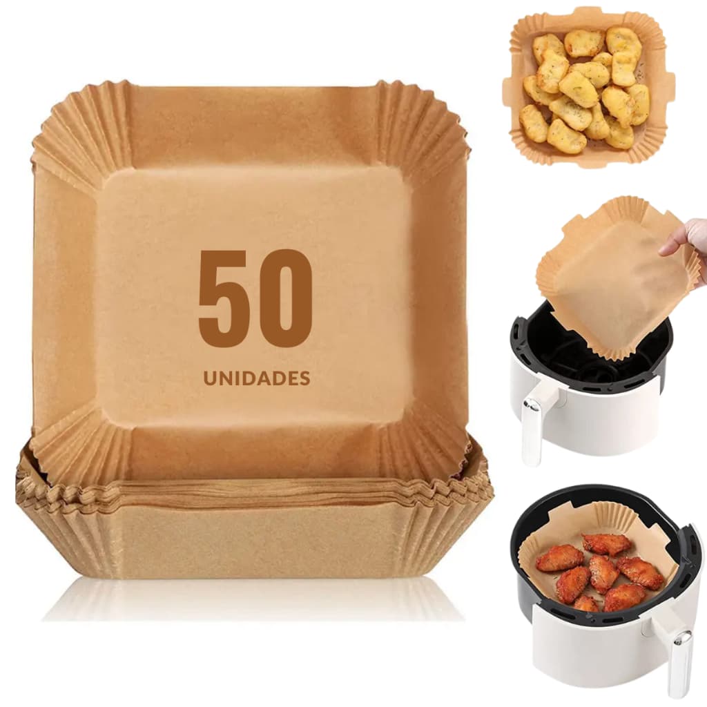 Kit 50 Papel Descartável Air Fryer Antiaderente Grande Quadrada