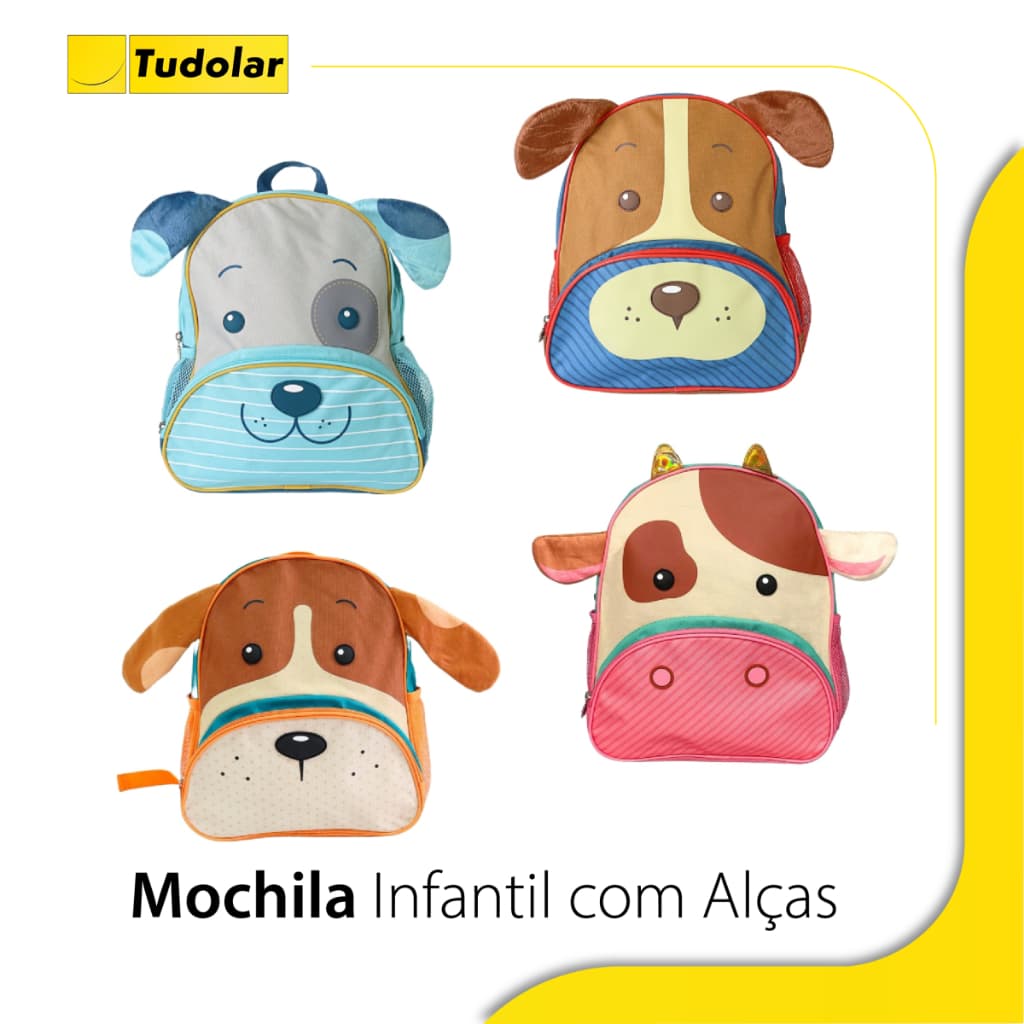Mochila Escolar Infantil Clio Pets Com Alças Tema Bichinhos