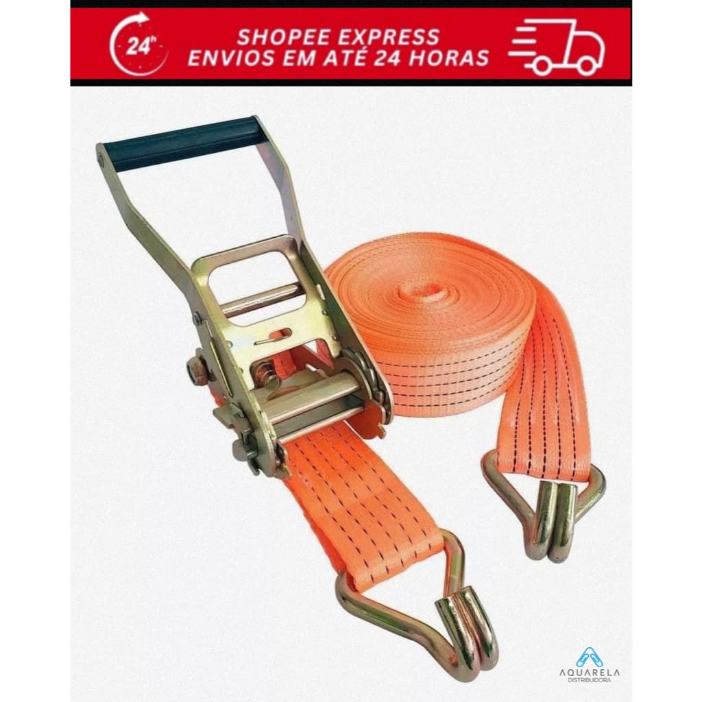 Cinta de Amarração com Catraca e Gancho 9m x 50mm – Cor Laranja Reforçada para Cargas