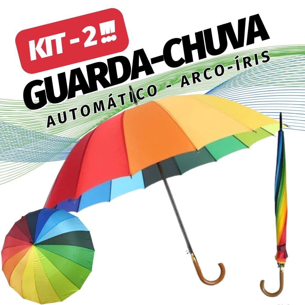 Guarda Chuva Automático  Arco-íris KIT 2 Grande Resistente