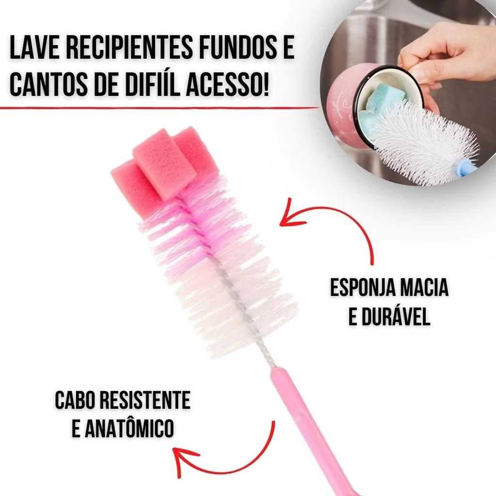 Kit Escova/Pente para Bebê + Escova para Mamadeira/Garrafa/Copo com Aço Inoxidável + Plástico
