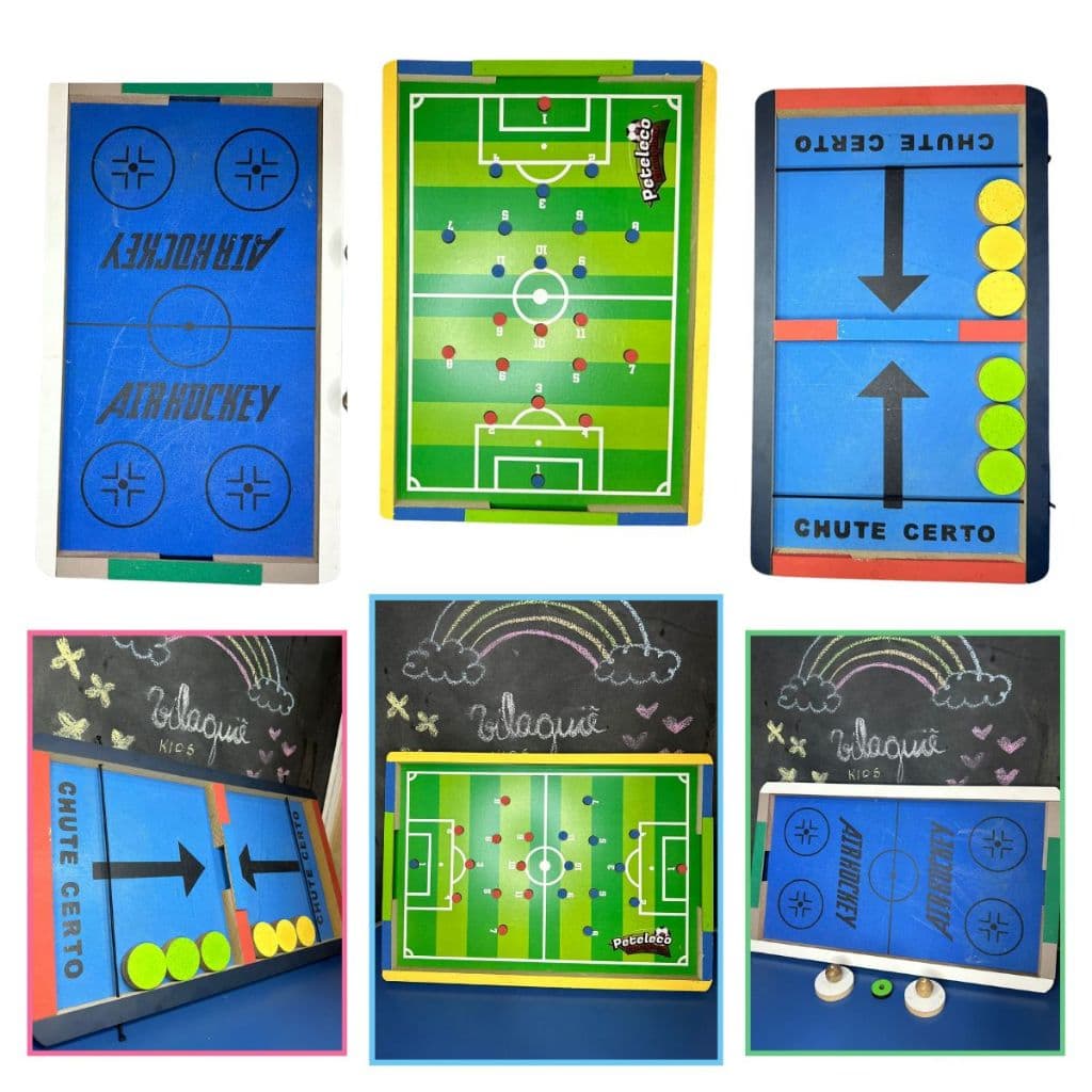 Brinquedo Pedagógico Peteleco, Dedobol, Futebol de Dedo, Chute Certo e Jogo de Hockey em Madeira MDF