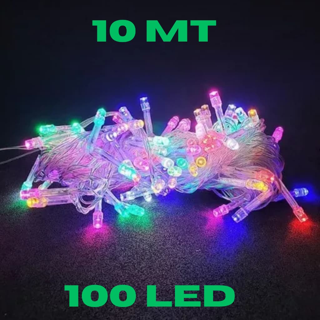 Pisca-Pisca LED Colorido com 100 Lâmpadas - 10mt  arvore natal , Fio Transparente, à Prova d'Água