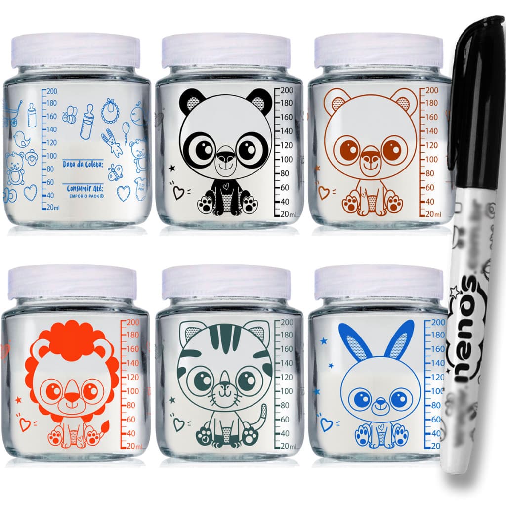 12 Potes Armazenar Leite Materno ou Papinha, Graduação 200ml - (240)