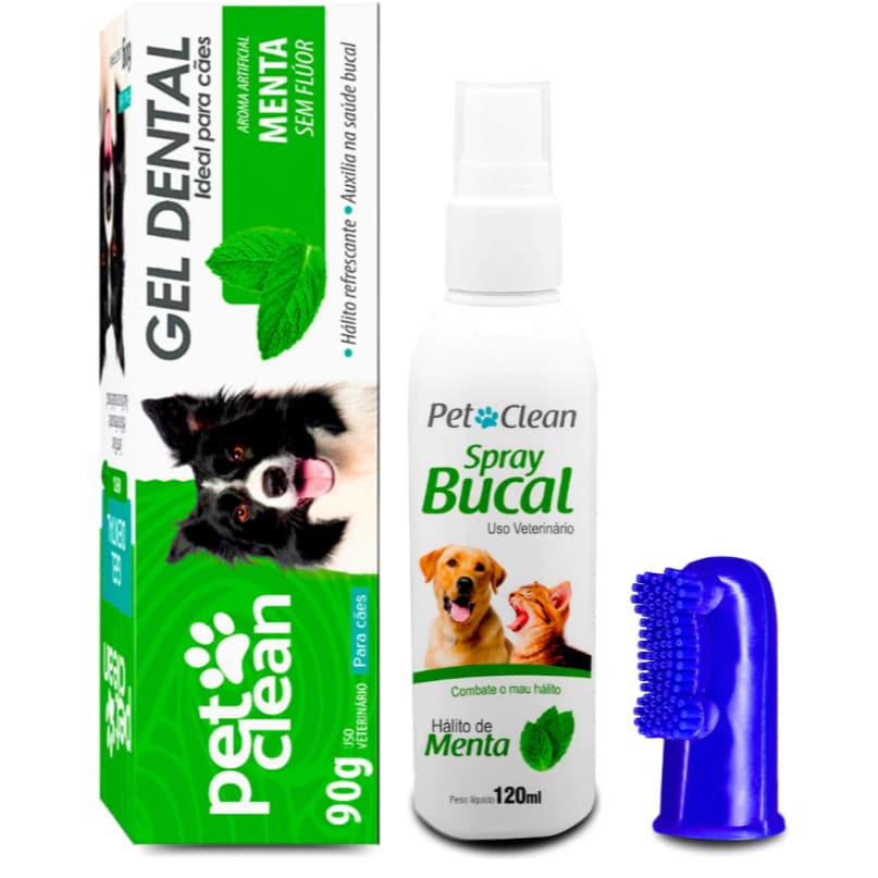 Combo Kit Higiene Dental Pasta Dental + Spray Bucal para Cães e Gatos + Dedeira