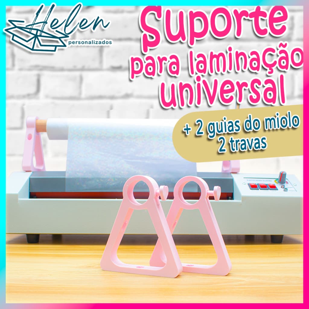 Suporte Personalizado para Laminação O kit contém um total de 8 peças:  2 suportes 2 parafusos 2 guias do miolo 2 travas