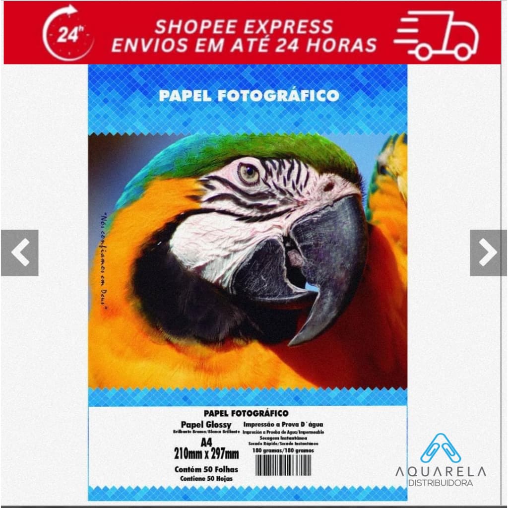 Papel Foto Glossy Brilhante 180g Pc c/50 Fls Resistente a água Premium A4 MASTERPRINT