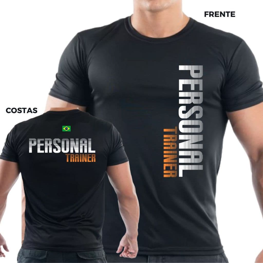 Camiseta Personal Trainer Masculina Tecido Esportivo Dry Fit Proteção Solar Uniforme Alta Qualidade Premium