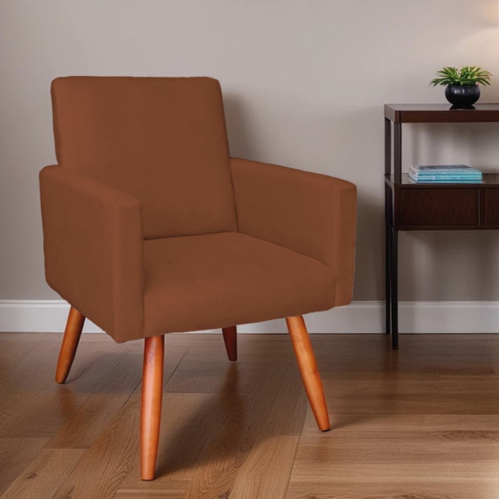 Poltrona Nina Decorativa Pés Palito Sala Suede Terracota Aninha Decor