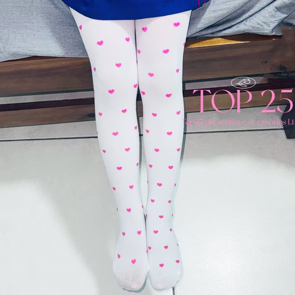 Meia Calça de coração Infantil menina estampada colorida pra outono ou inverno