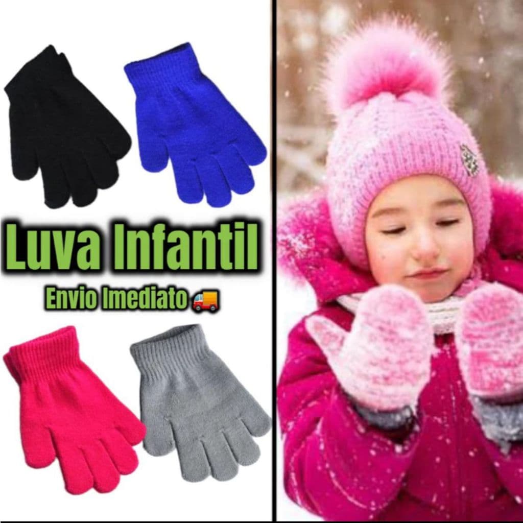 Luva infantil de frio unissex masculino/feminina de 4 a 8 ou de 8 a 12
