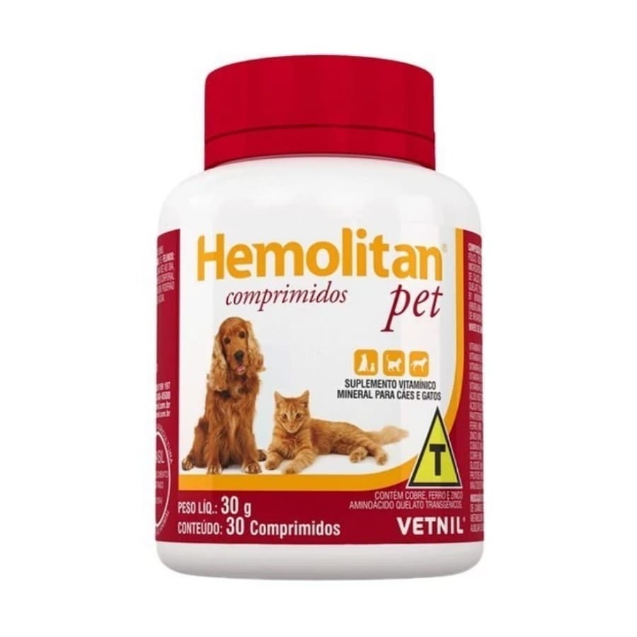 Hemolitan Pet 30 COMPRIMIDOS -  Suplemento Vitamínico Para Cães E Gatos VETNIL