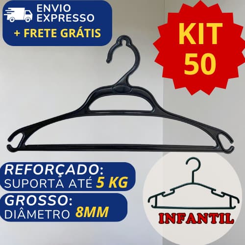 Cabide Adulto ou Infantil Reforçado Kit 50 Cabides Resistente Varal