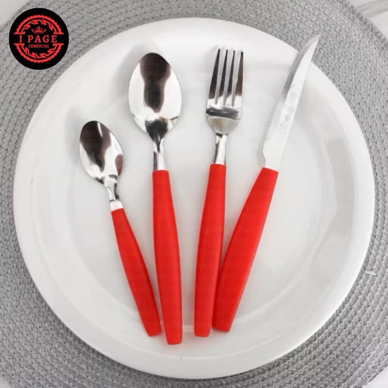 Kit com 16 Talheres Aço Inox Cabo Colorido Linha Original