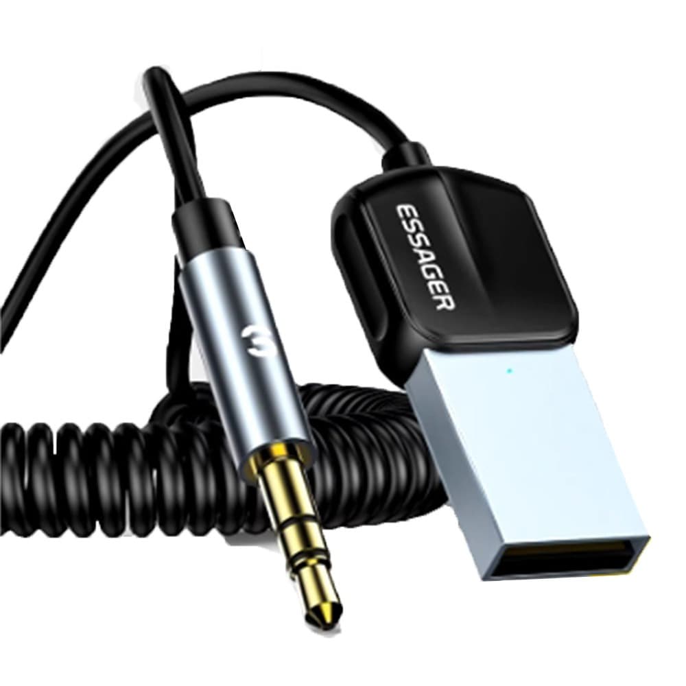 Receptor USB Bluetooth 5.0 Essager para carro, adaptador auxiliar, jack de 3,5mm, alto-falante, handfree automático