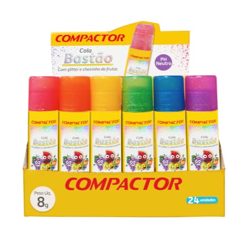 Cola Bastão com Glitter e Cheirinho kit com 6 cores Compactor