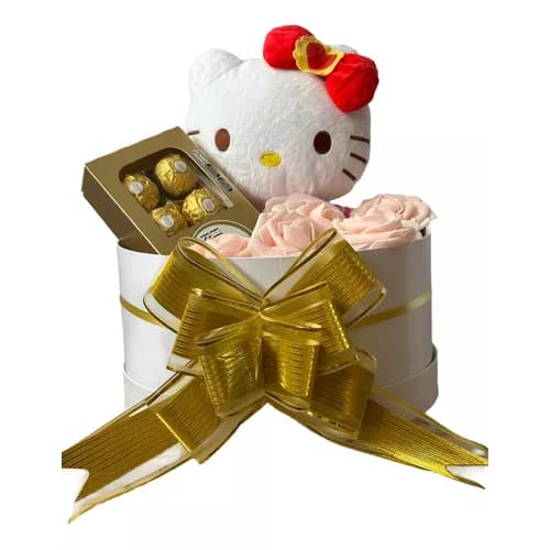 Buquê Romântico com Rosas Eternas na Caixa Hello Kitty – Presente Criativo