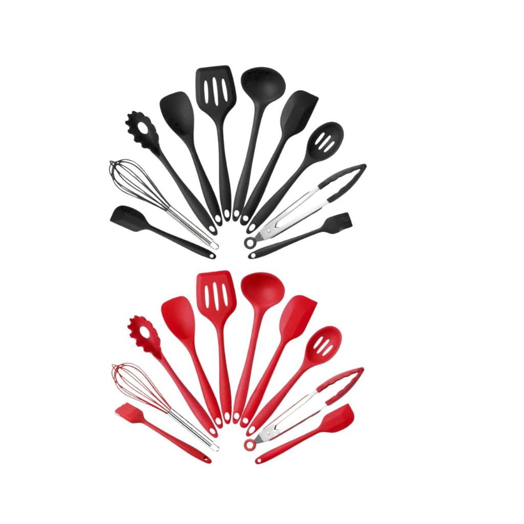 Kit Utensílios De Silicone 10 Peças Para Cozinha Preto ou Vermelho 10 Peças Super Resistente