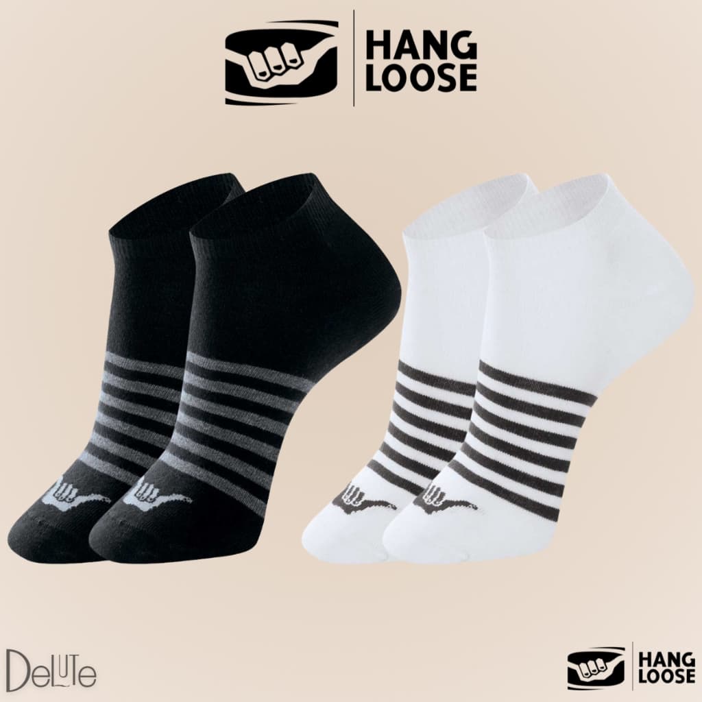 Kit com 2 Pares de Meias Hang Loose Modelo Sapatilha Listrada Básica Esportiva Calcanhar Verdadeiro