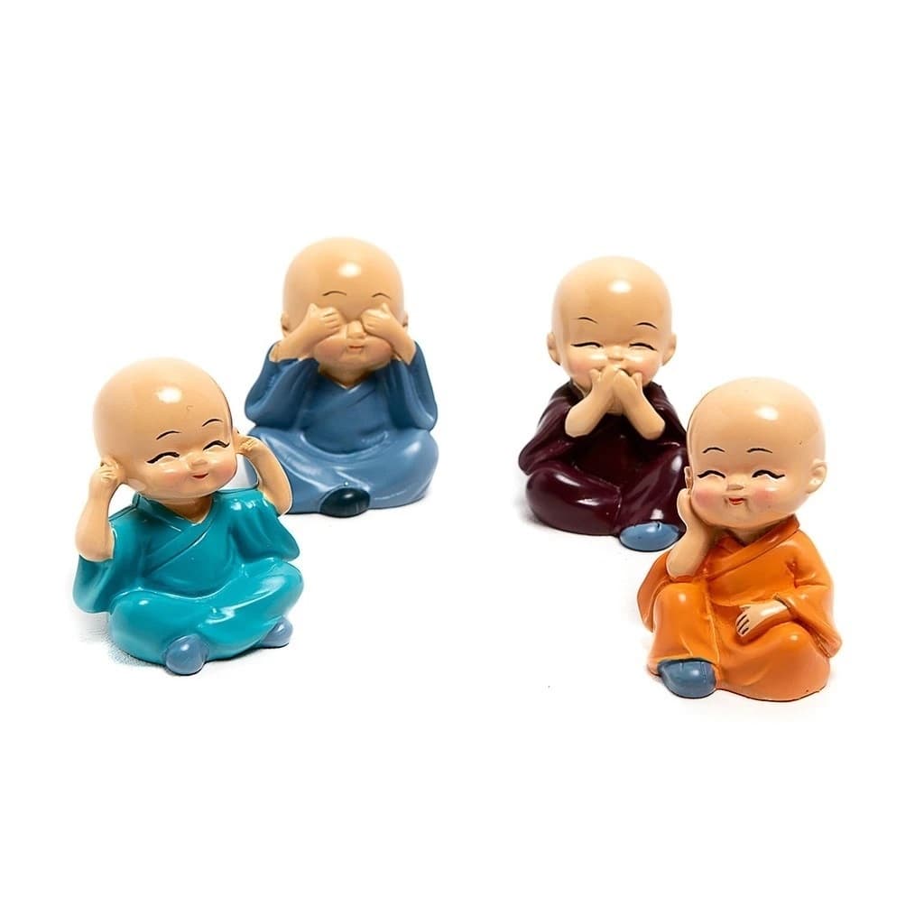 Kit 4 Peças Enfeite Buda Decoração Sábios Monges Cego Surdo Mudo