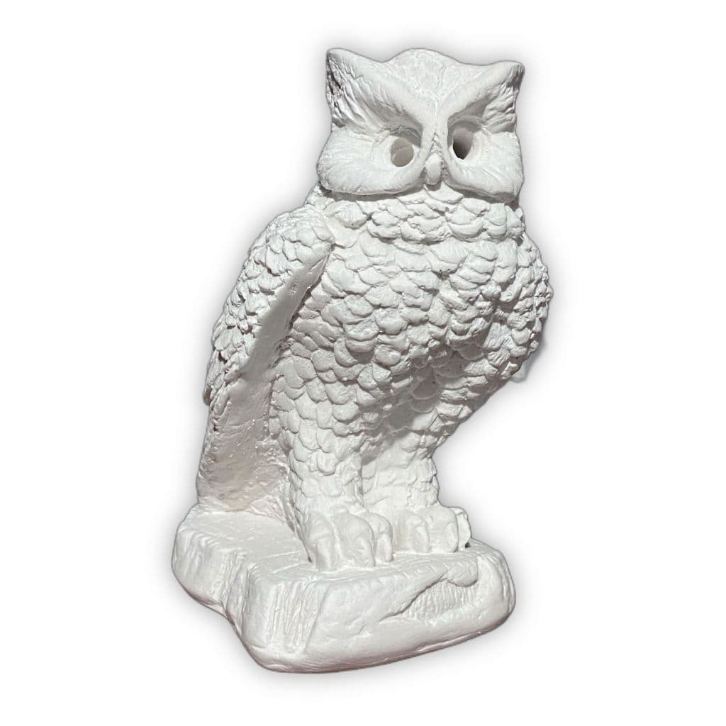 Coruja no tronco 15 cm em gesso cru