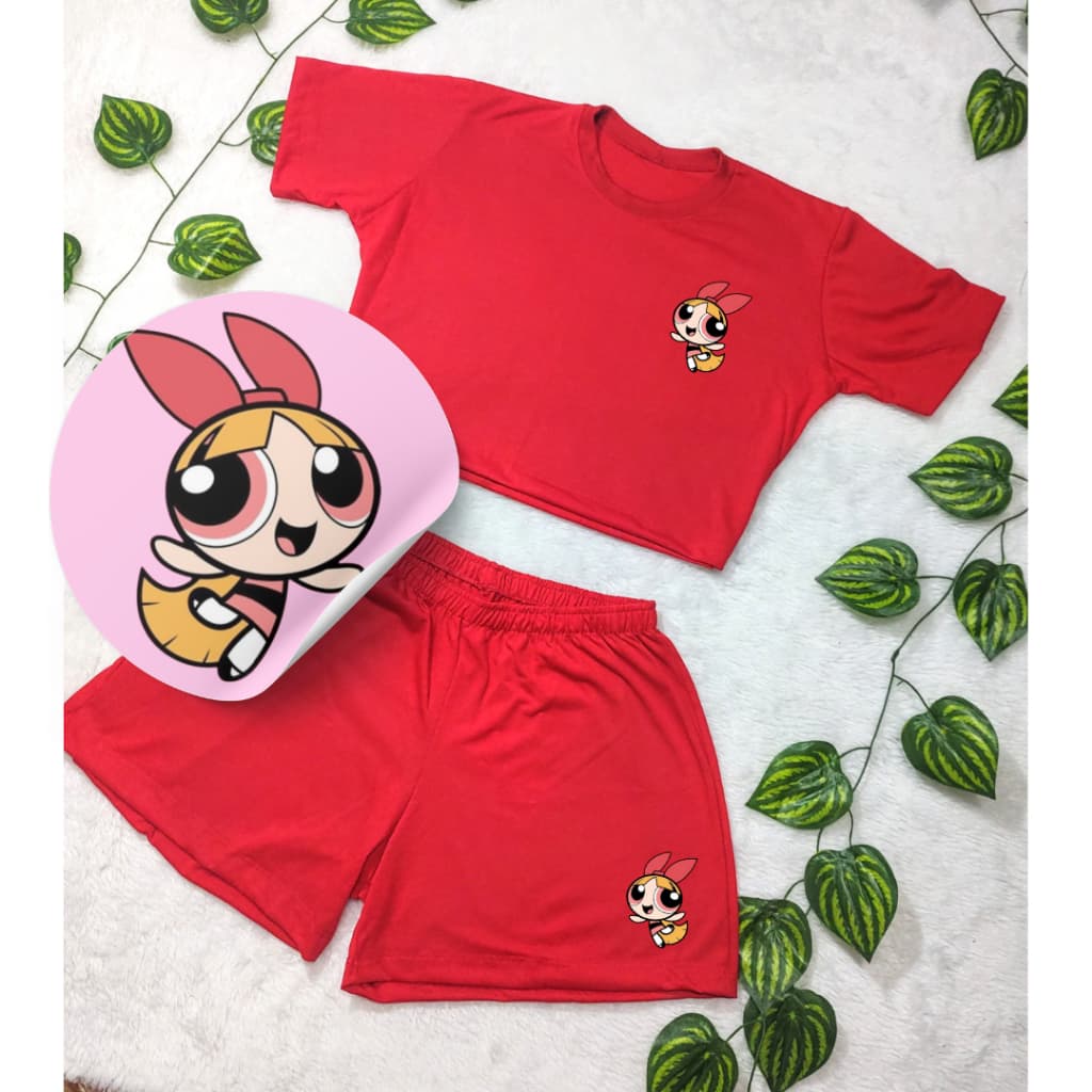 Conjunto Feminino Blusa Cropped + Short Estampada  PODEROSAS Roupa Feminina Kit academia